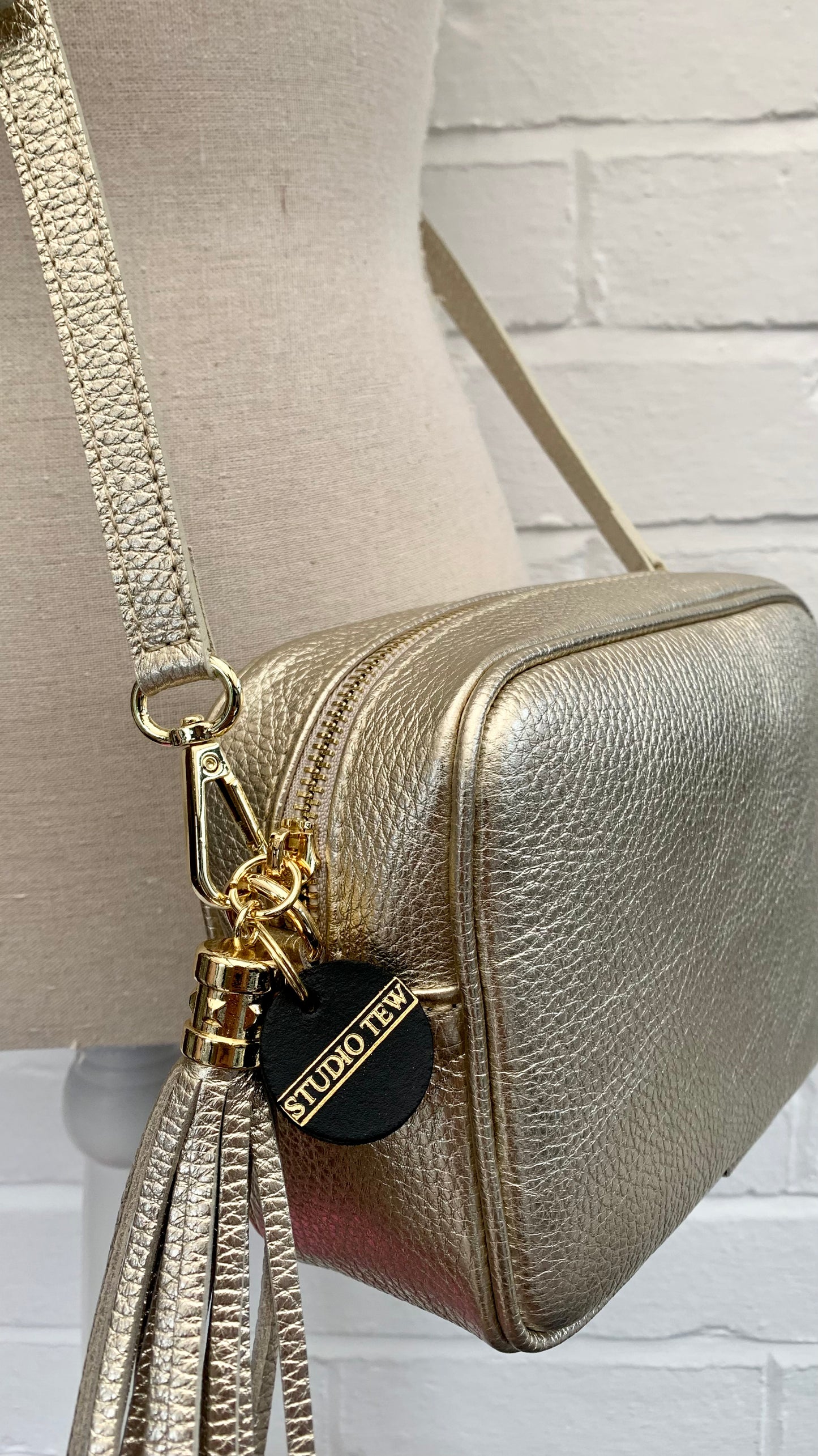 Gold/Silver Leather Crossbody Bag With Tassel - Darcy