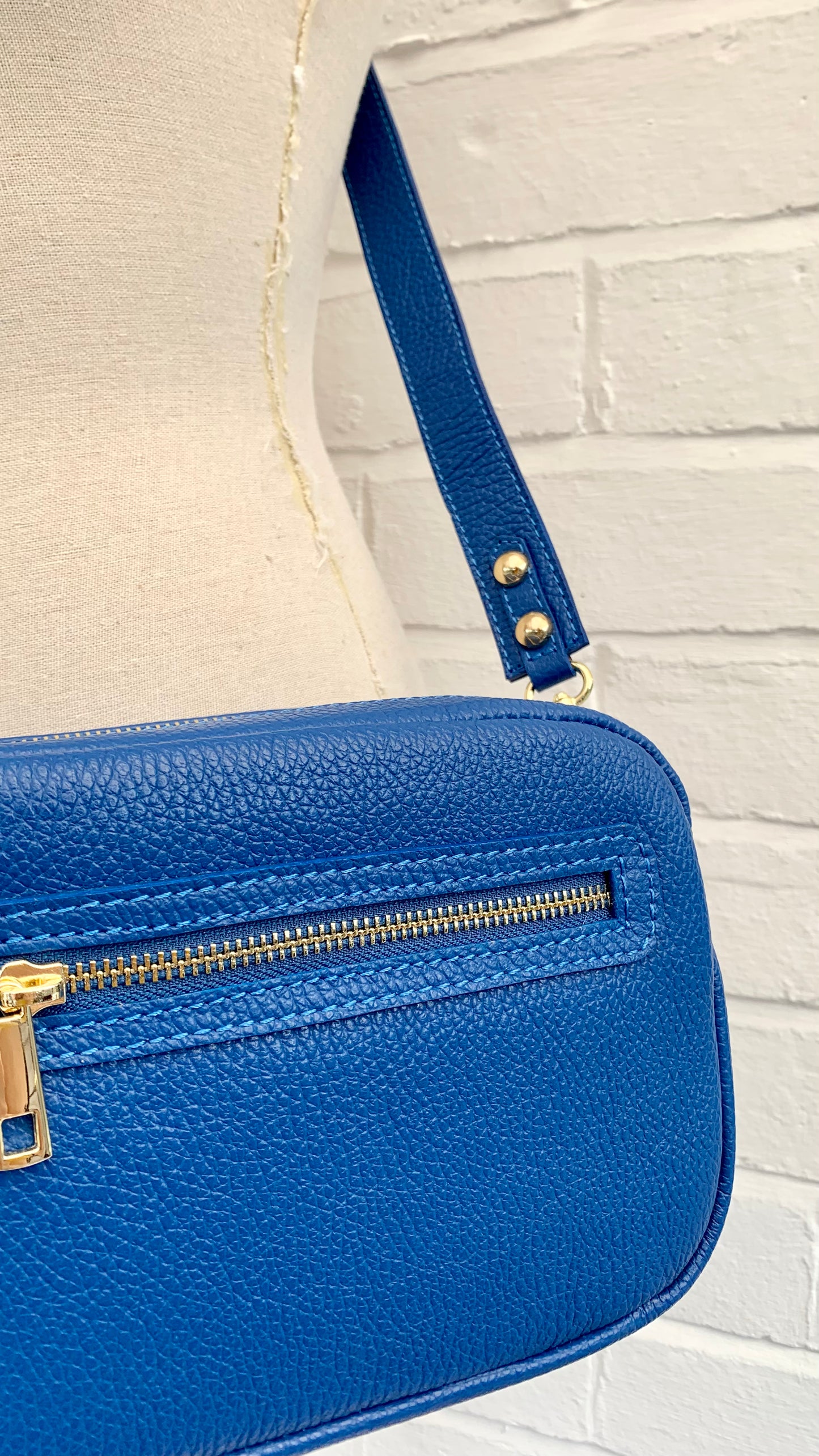 Royal Blue Leather Double Zipped Compartment Bag