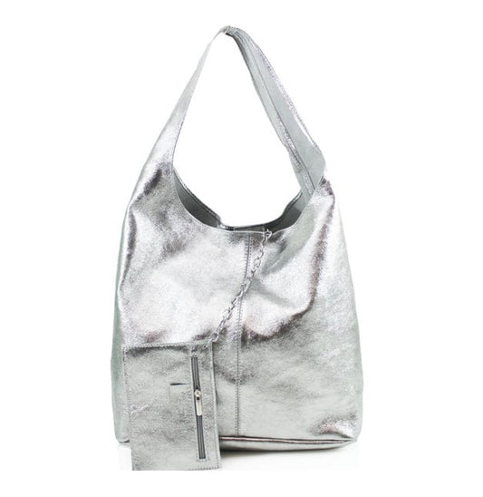 Metallic Leather Oversized Shoulder Bag- Evalyn