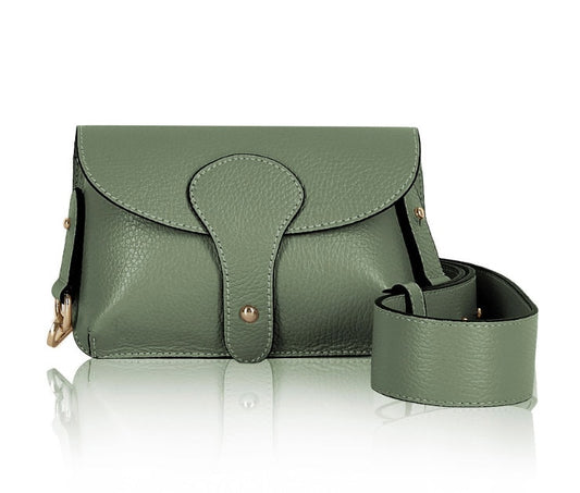 Dusty Green Leather Compact Crossbody Bag - Vogue