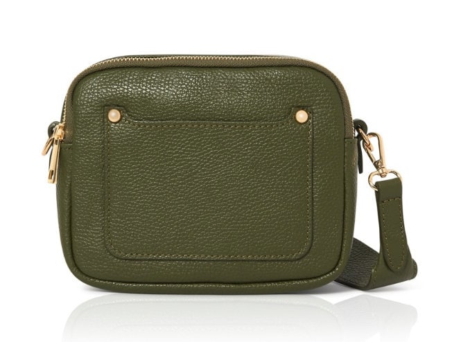 Olive Green Leather Double Zip Bag - Victoria