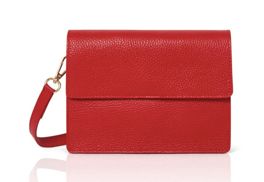 Red Leather  Minimalistic Crossbody Bag