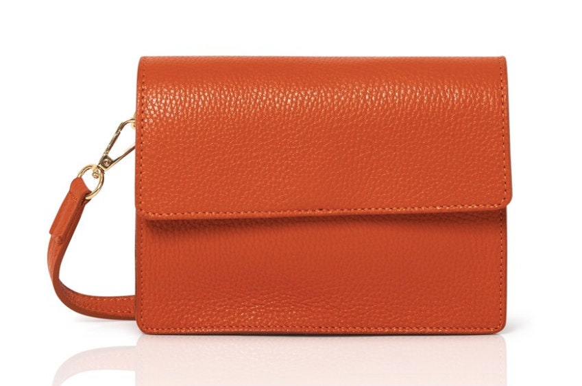 Orange Leather Minimalistic Crossbody Bag