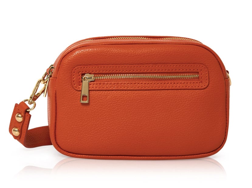 Orange Leather Crossbody Handbag, Double Zipped Compartment Bag, Bag With Pockets, Ladies Leather Handbag, Mum Gift, Stylish Bag, Roomy Bag