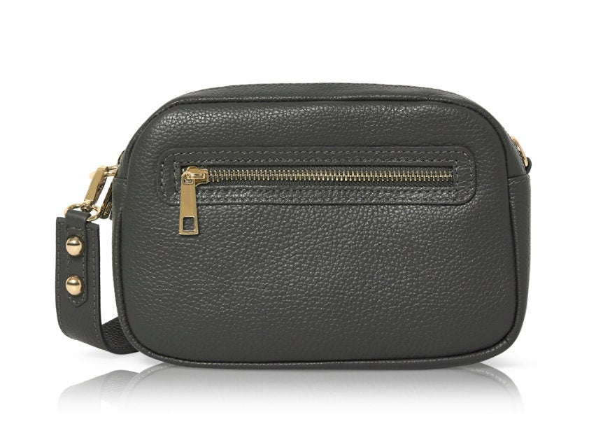 Dark Grey Leather Crossbody Handbag