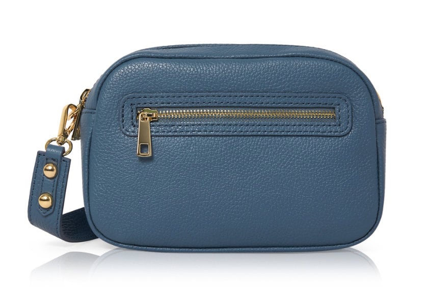 Blue Leather Crossbody Handbag