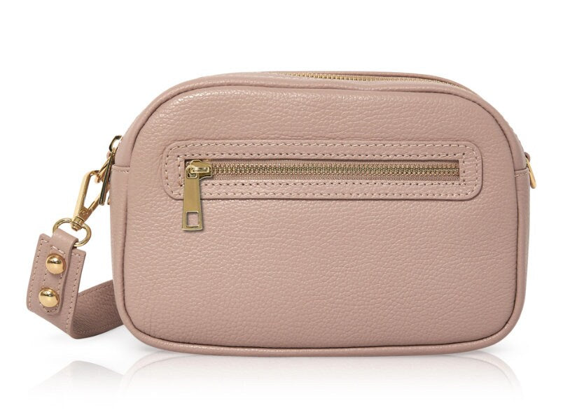 Pink Leather Crossbody Handbag, Double Zipped Compartment Bag, Bag With Pockets, Ladies Leather Handbag, Mum Gift, Stylish Bag, Roomy Handba