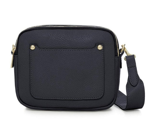 Navy Leather Double Zip Bag - Victoria