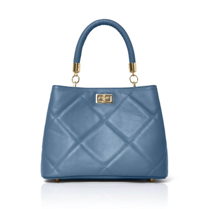 Blue Leather Diamond Quilted Bag