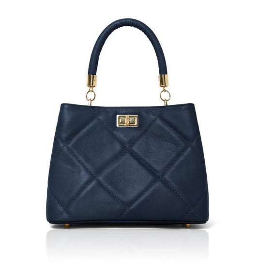 Navy Leather Diamond Quilted Bag