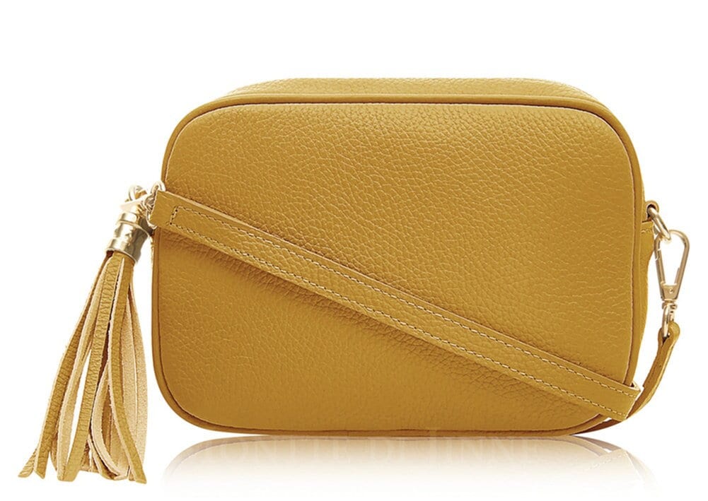 Mustard Leather Crossbody Bag With Tassel - Darcy