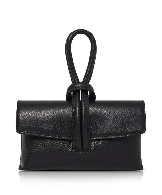 Black Leather Loop Handle Bag - Claris