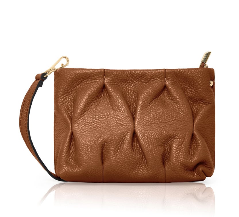 Dark Tan Leather Clutch Bag/ Crossbody Bag