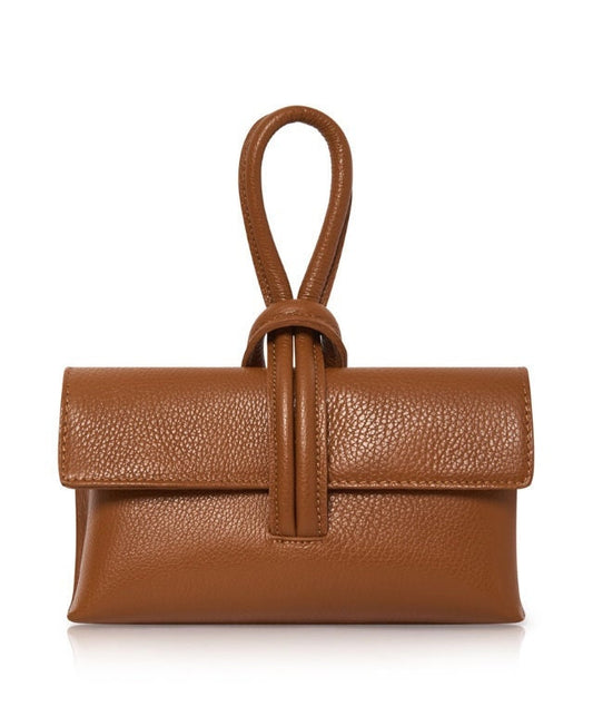 Tan Leather Loop Handle Clutch Bag - Claris