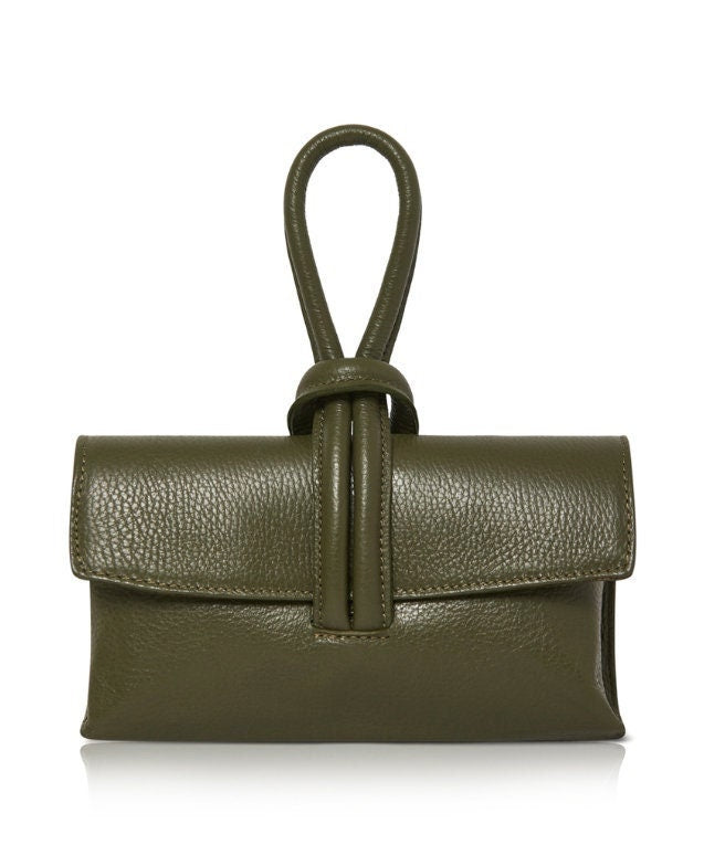 Olive Green Leather Loop Handle Bag - Claris