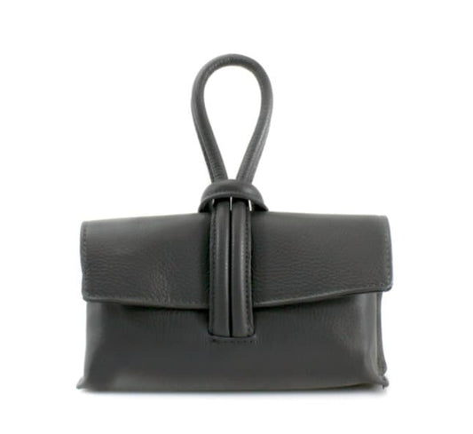 Dark Grey Leather Loop Handle Bag - Claris