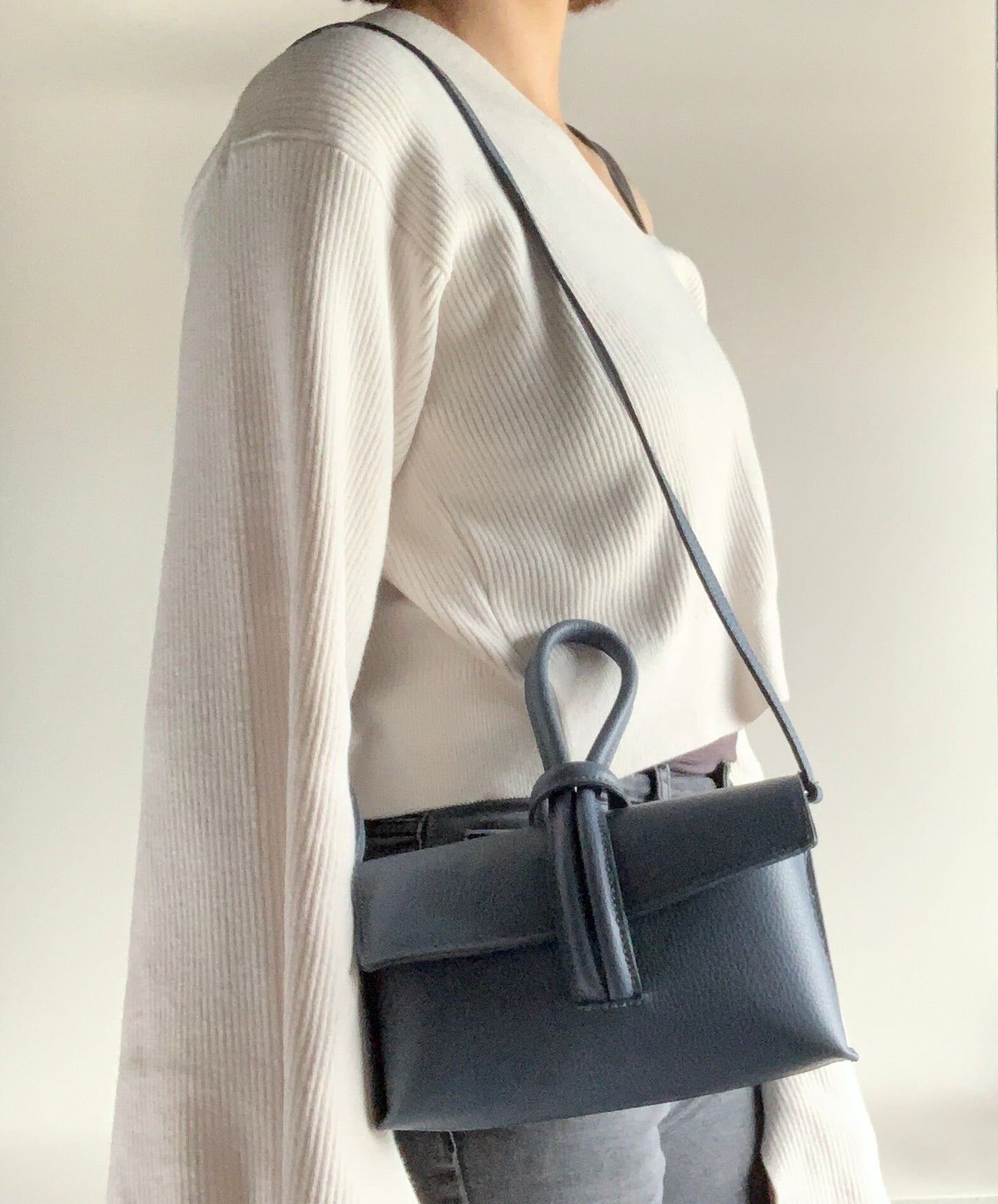 Blue Leather Loop Handle Bag - Claris