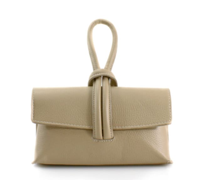 Khaki Leather Loop Handle Bag - Claris