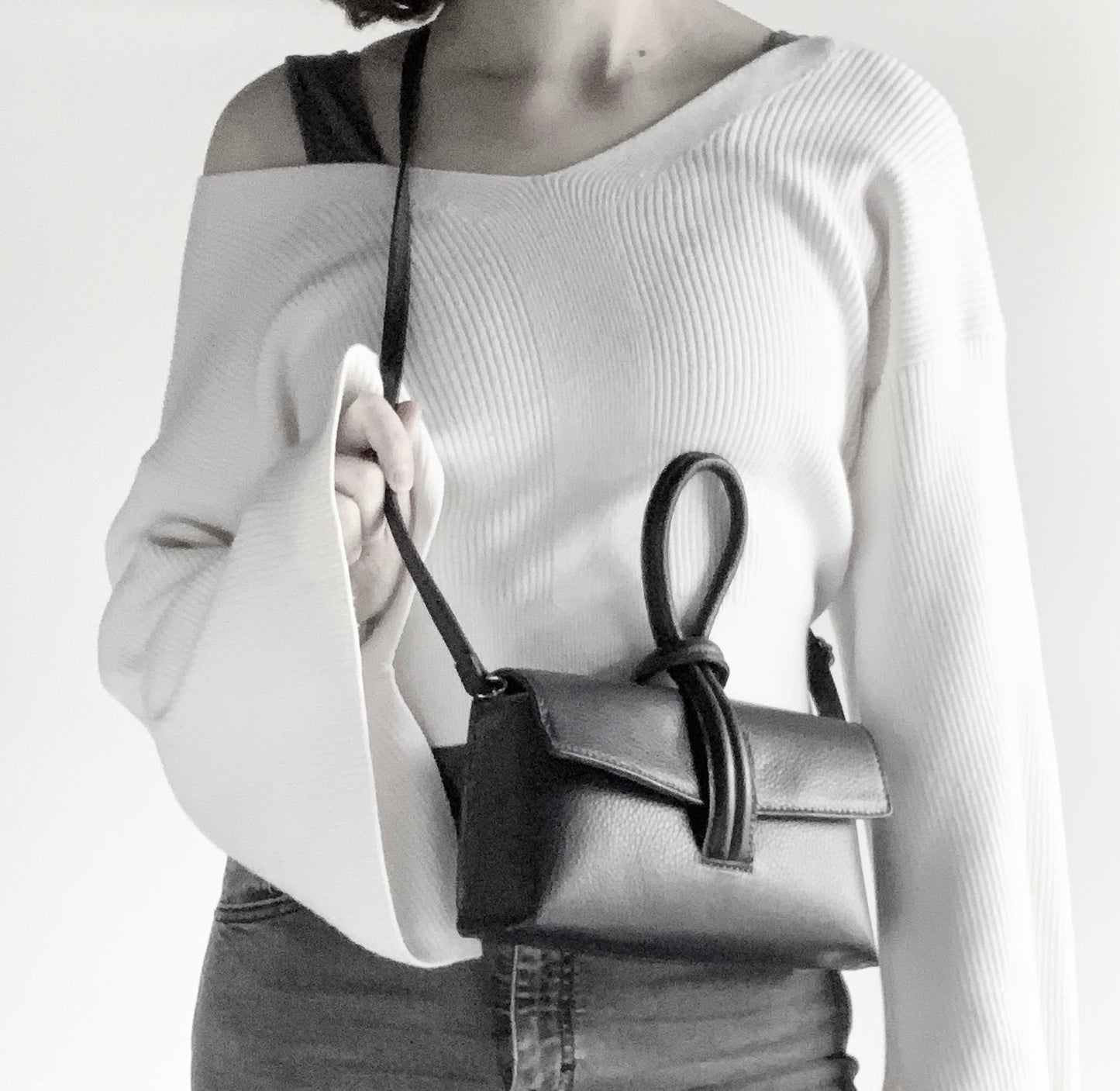 Khaki Leather Loop Handle Bag - Claris