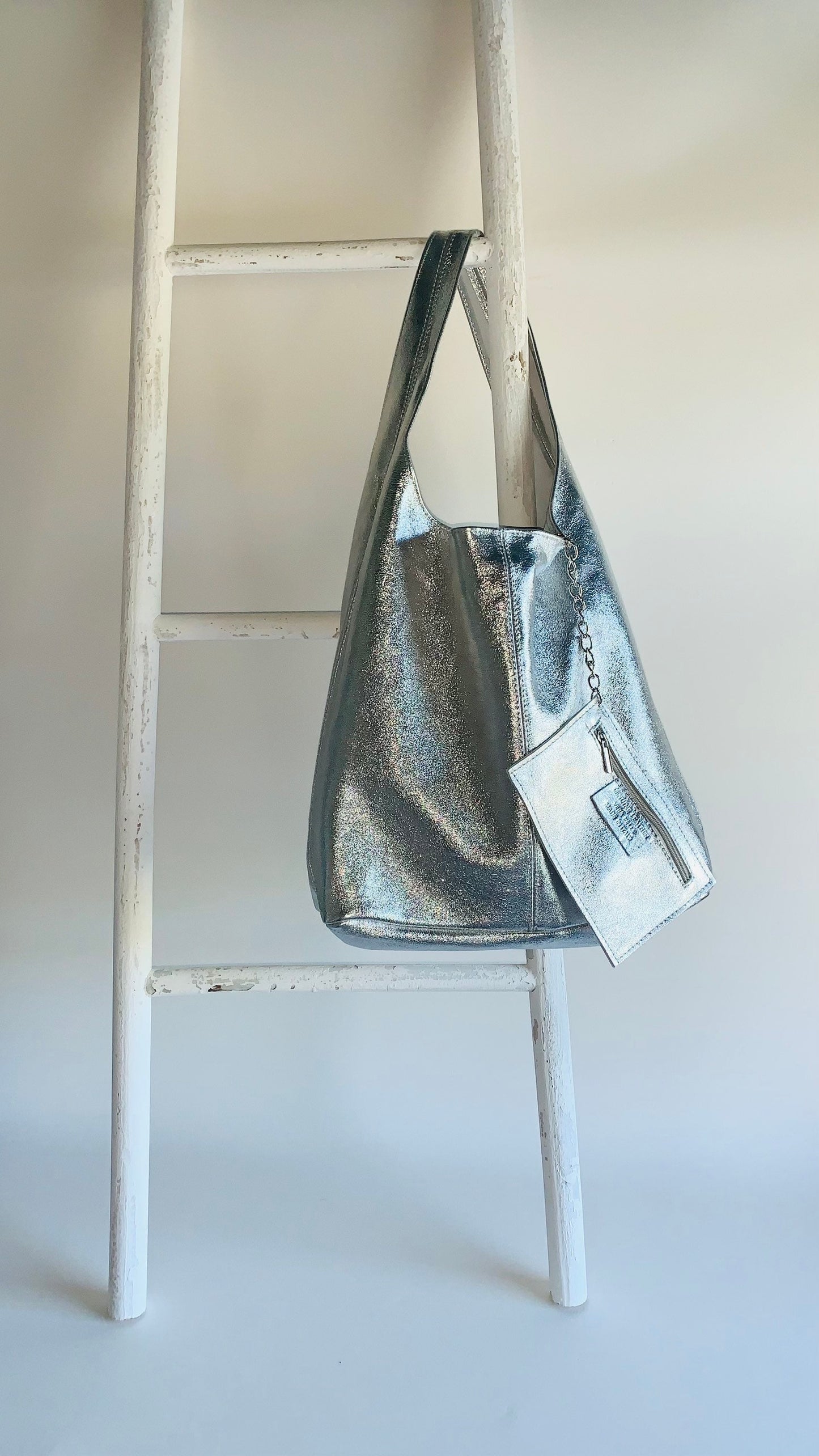 Metallic Leather Oversized Shoulder Bag- Evalyn