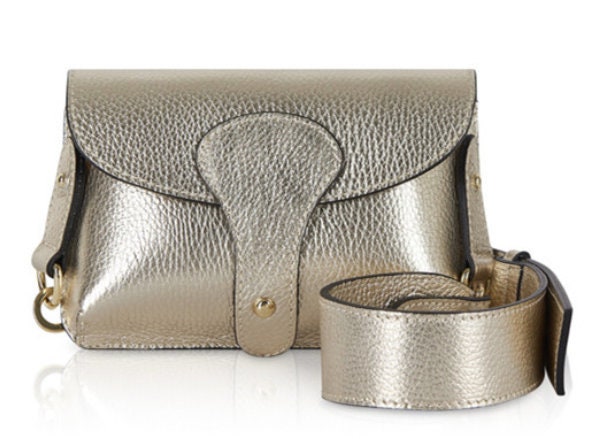Gold Leather Compact Crossbody Bag - Vogue