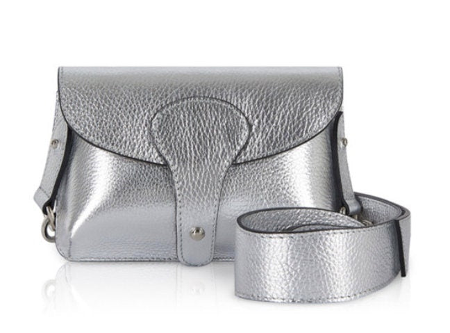 Silver Leather Compact Crossbody Bag - Vogue