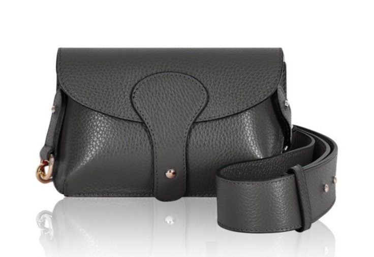 Dark Grey Leather Compact Crossbody Bag - Vogue