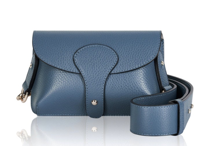 Blue Leather Compact Crossbody Bag - Vogue