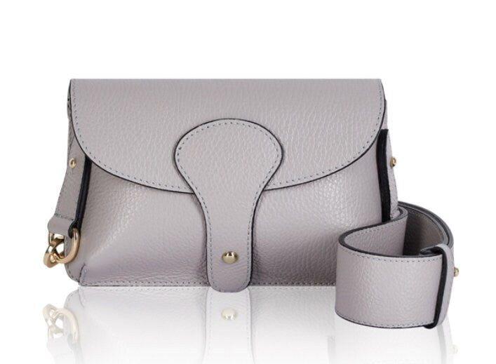 Light Grey Leather Compact Crossbody Bag - Vogue