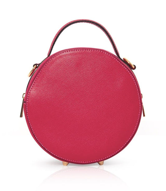 Fuchsia Round Leather Grab Bag