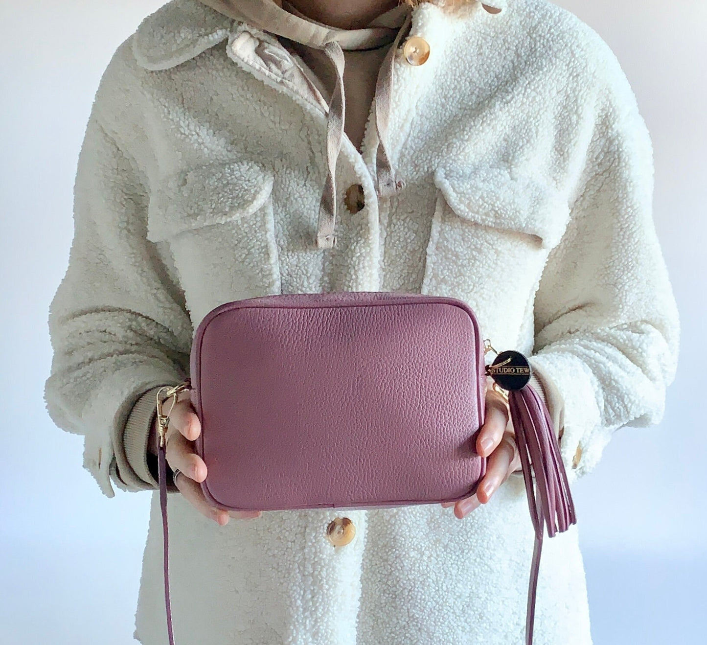 Dusty Pink Leather Crossbody Bag With Tassel - Darcy