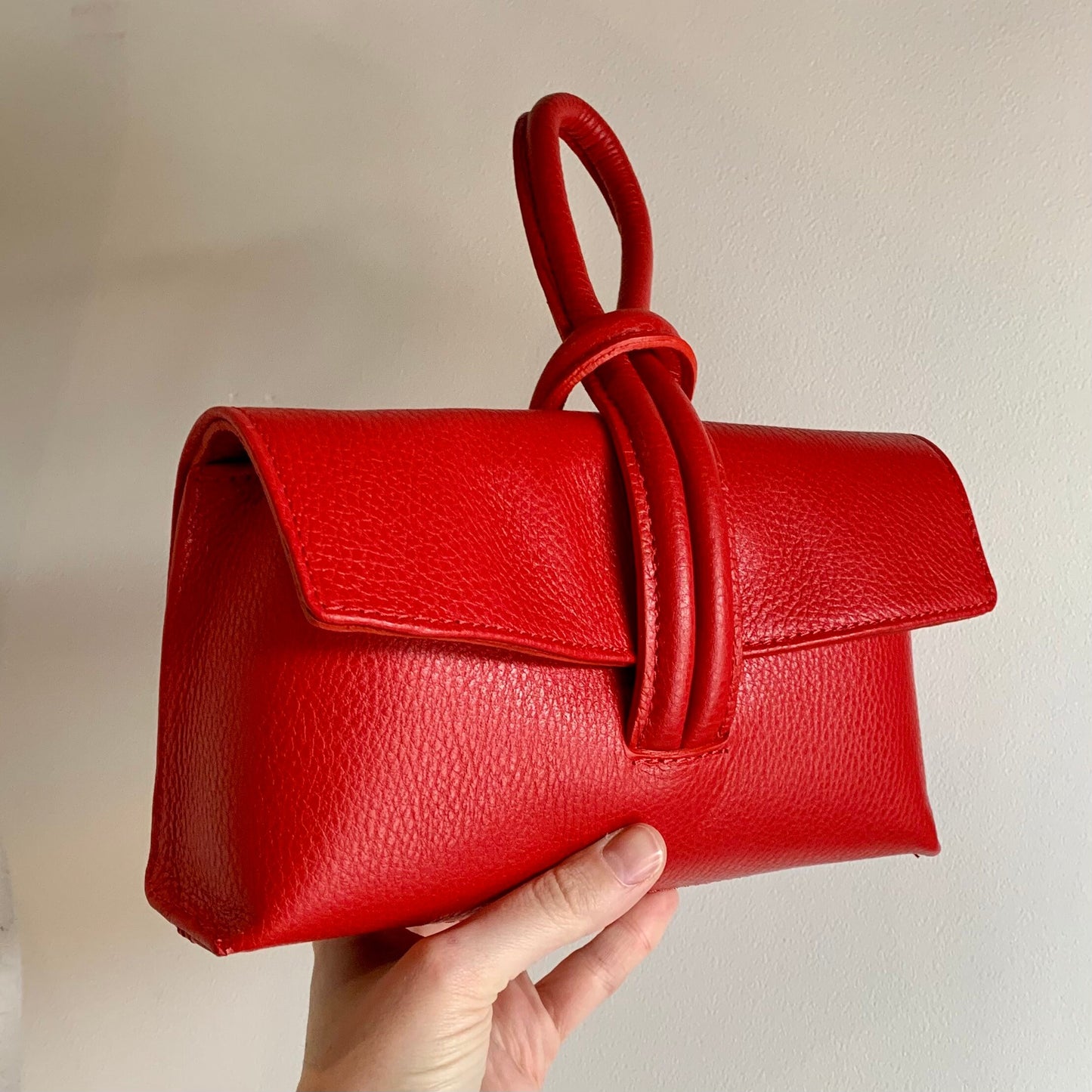 Red Leather Loop Handle Bag - Claris