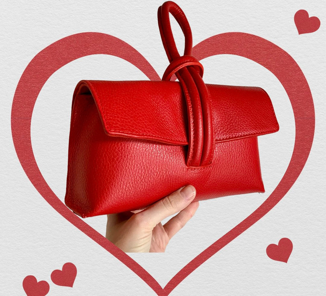 Red Leather Loop Handle Bag - Claris
