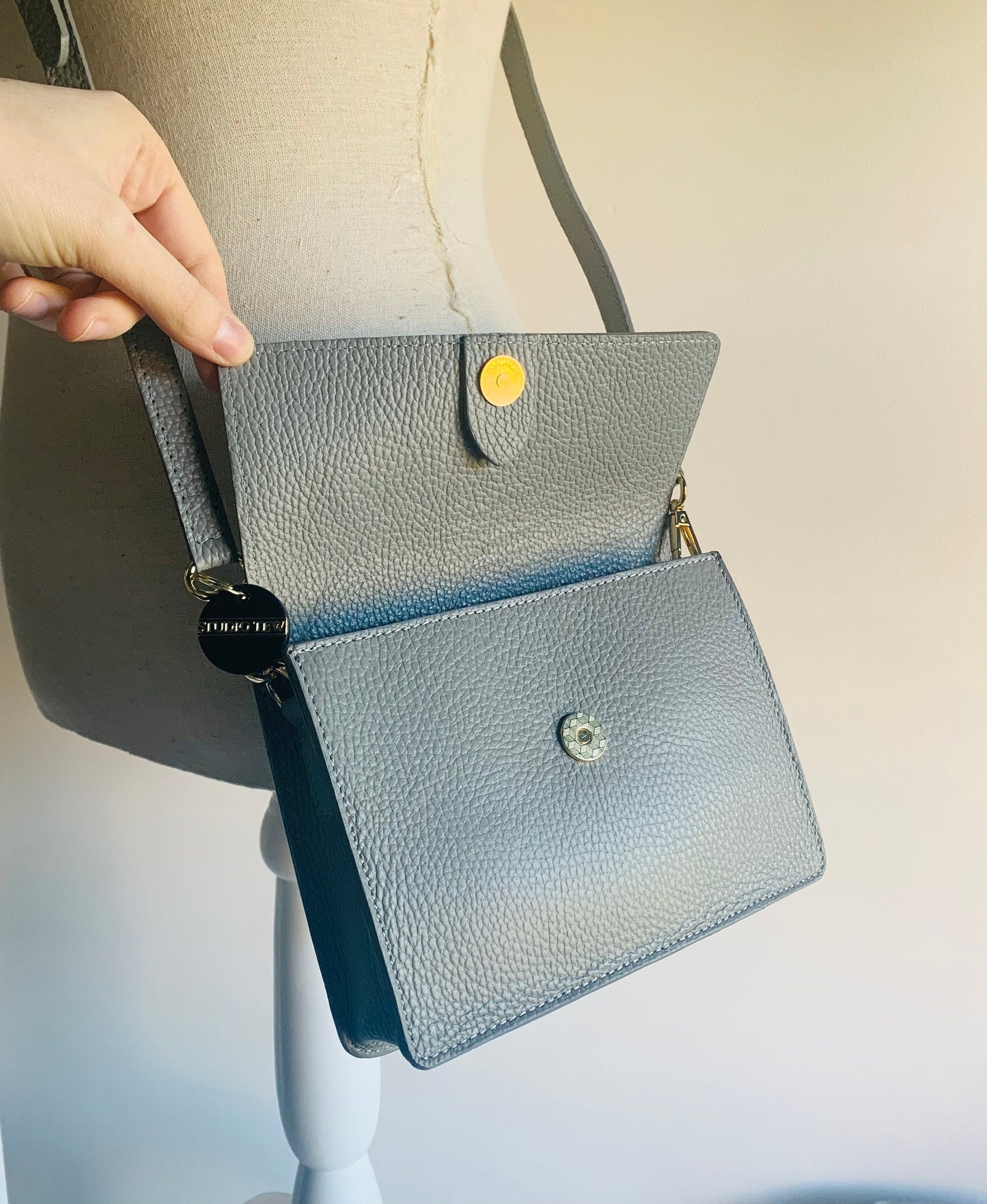 Light Grey Leather Minimalistic Bag - Zoe