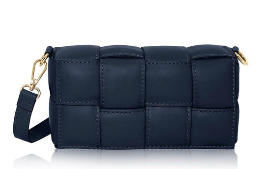 Navy Leather Weaved Bag - London