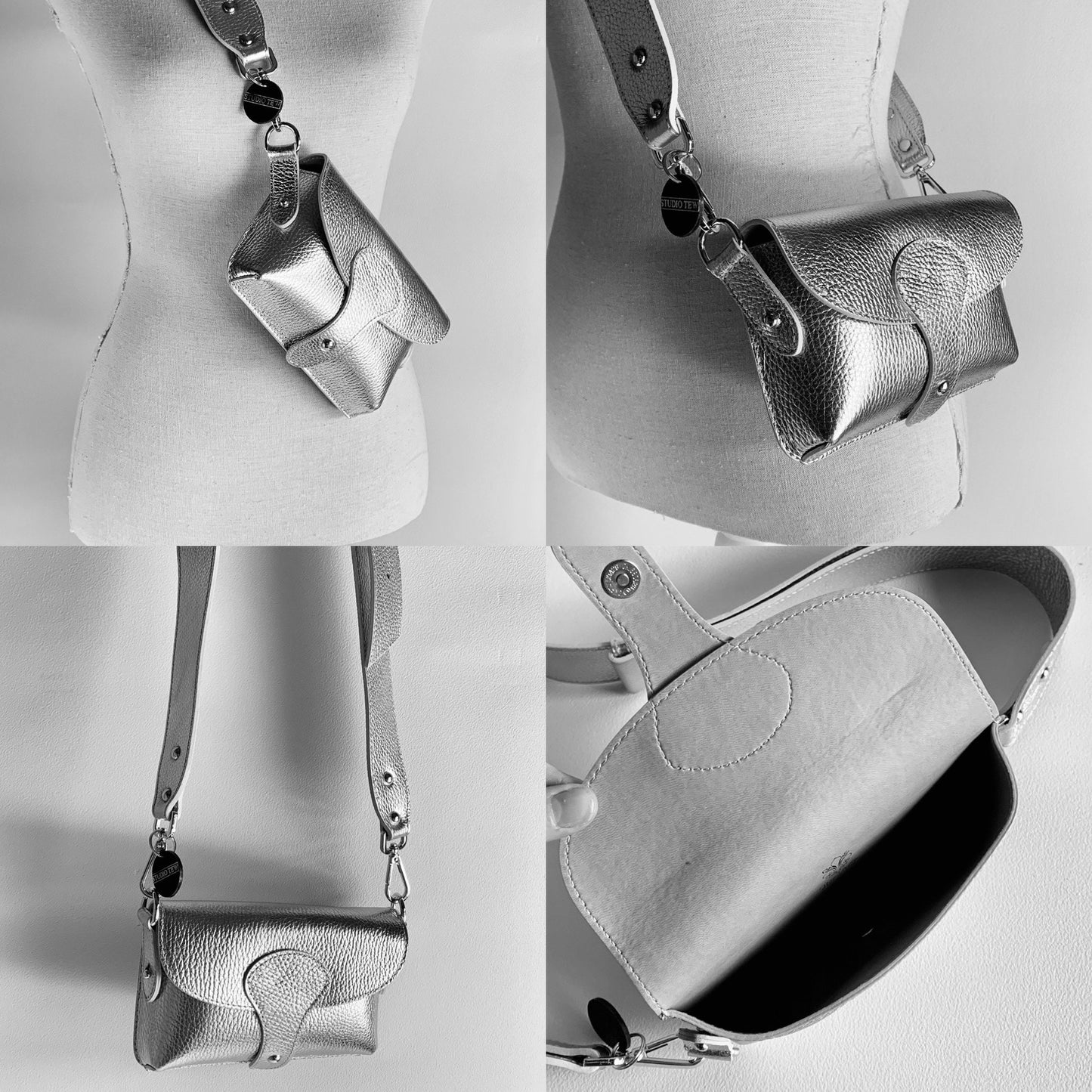 Kompakte Umhängetasche aus silbernem Leder – Vogue