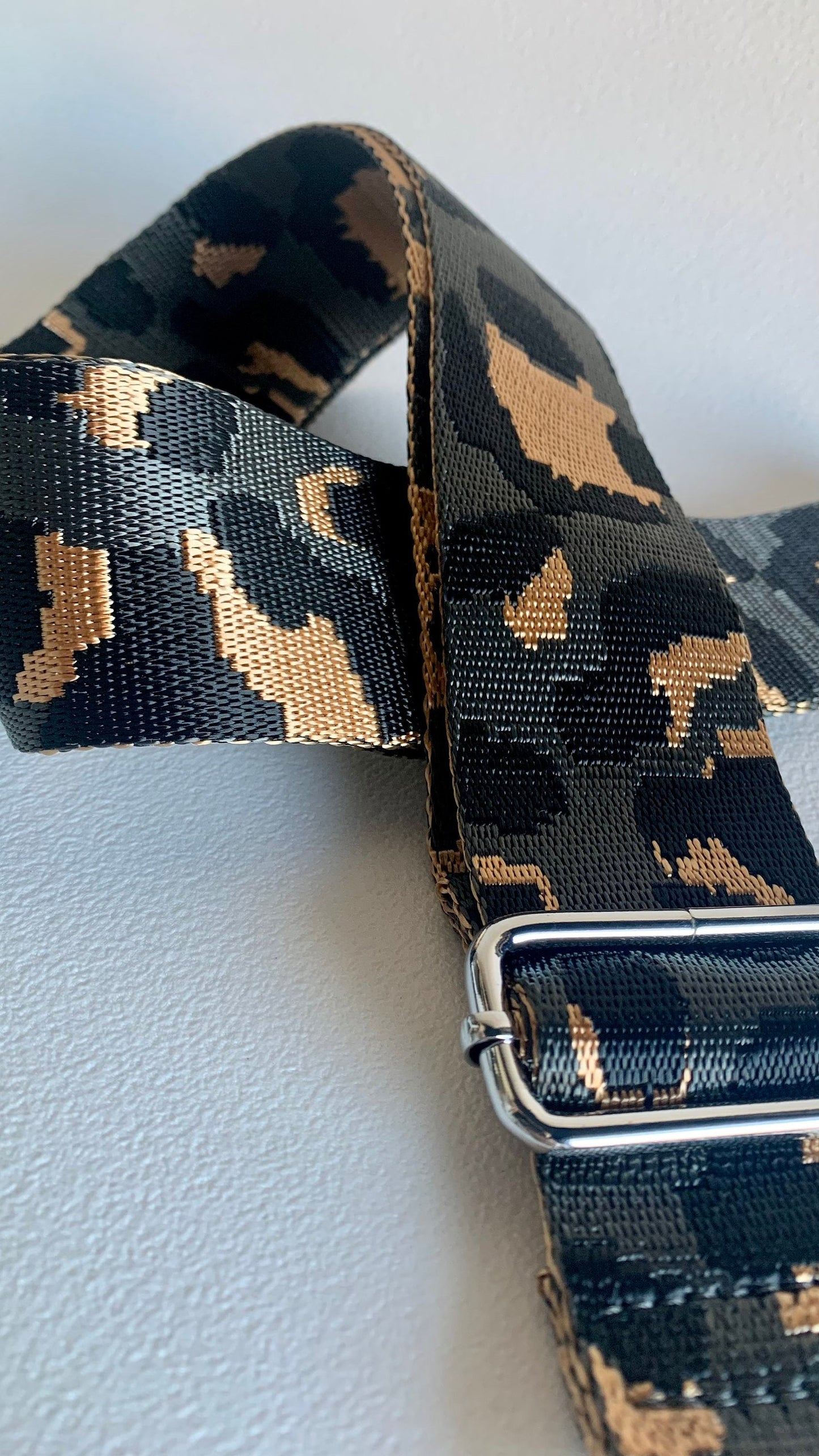 Grey Leopard Print Bag Strap
