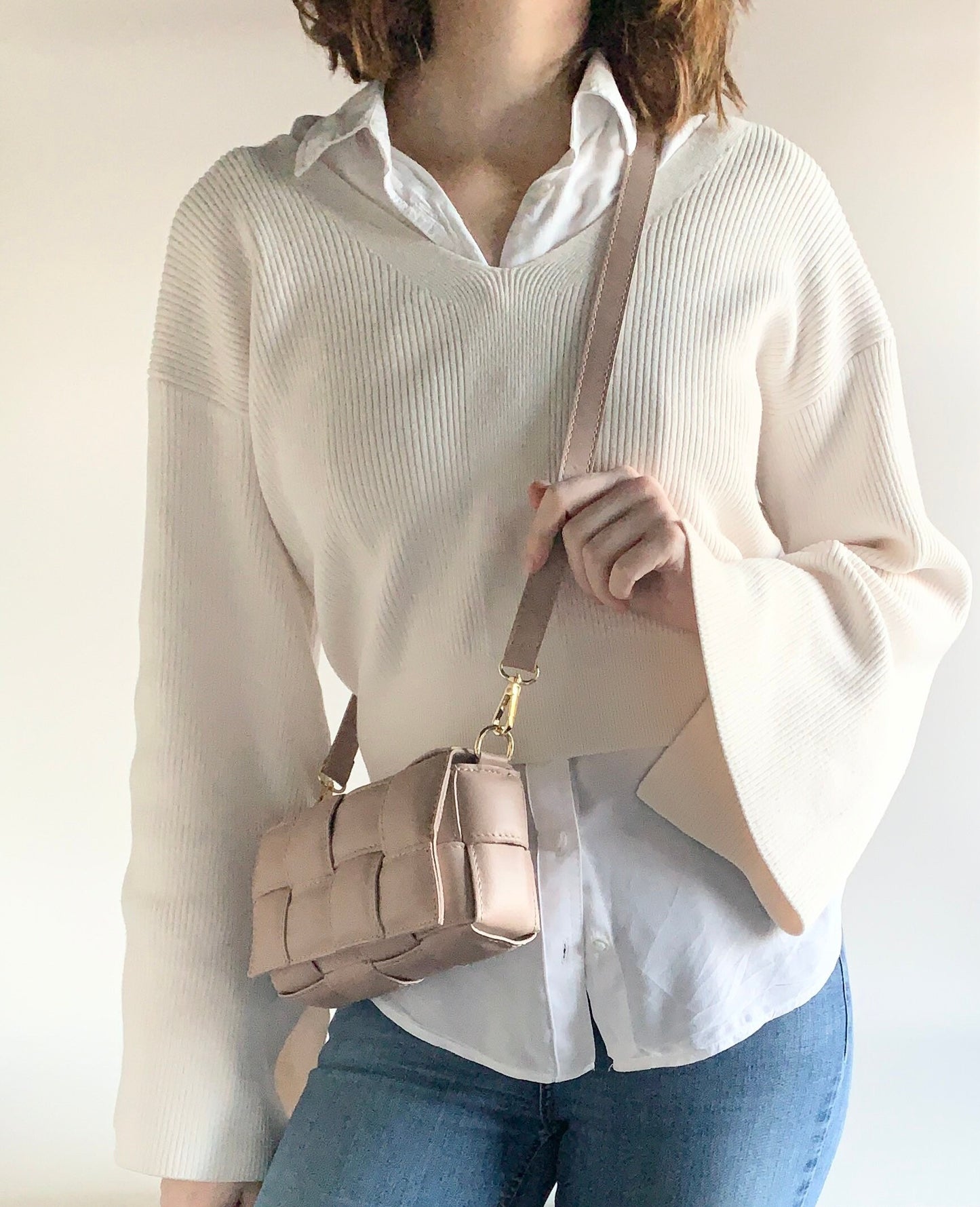 Pale Pink Leather Weaved Bag - London