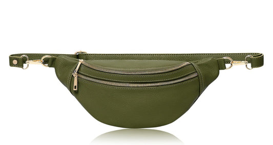 Oversized Olive Green Leather Bag - Cecilia