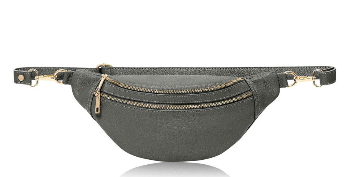 Oversized Grey Leather Bag - Cecilia