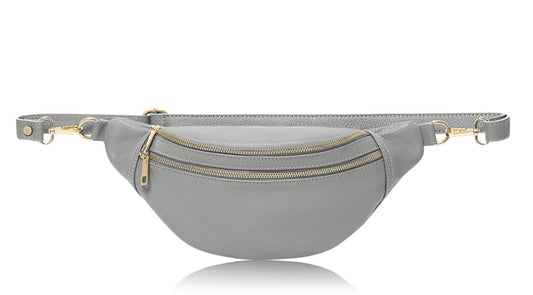 Oversized Grey Leather Bag - Cecilia