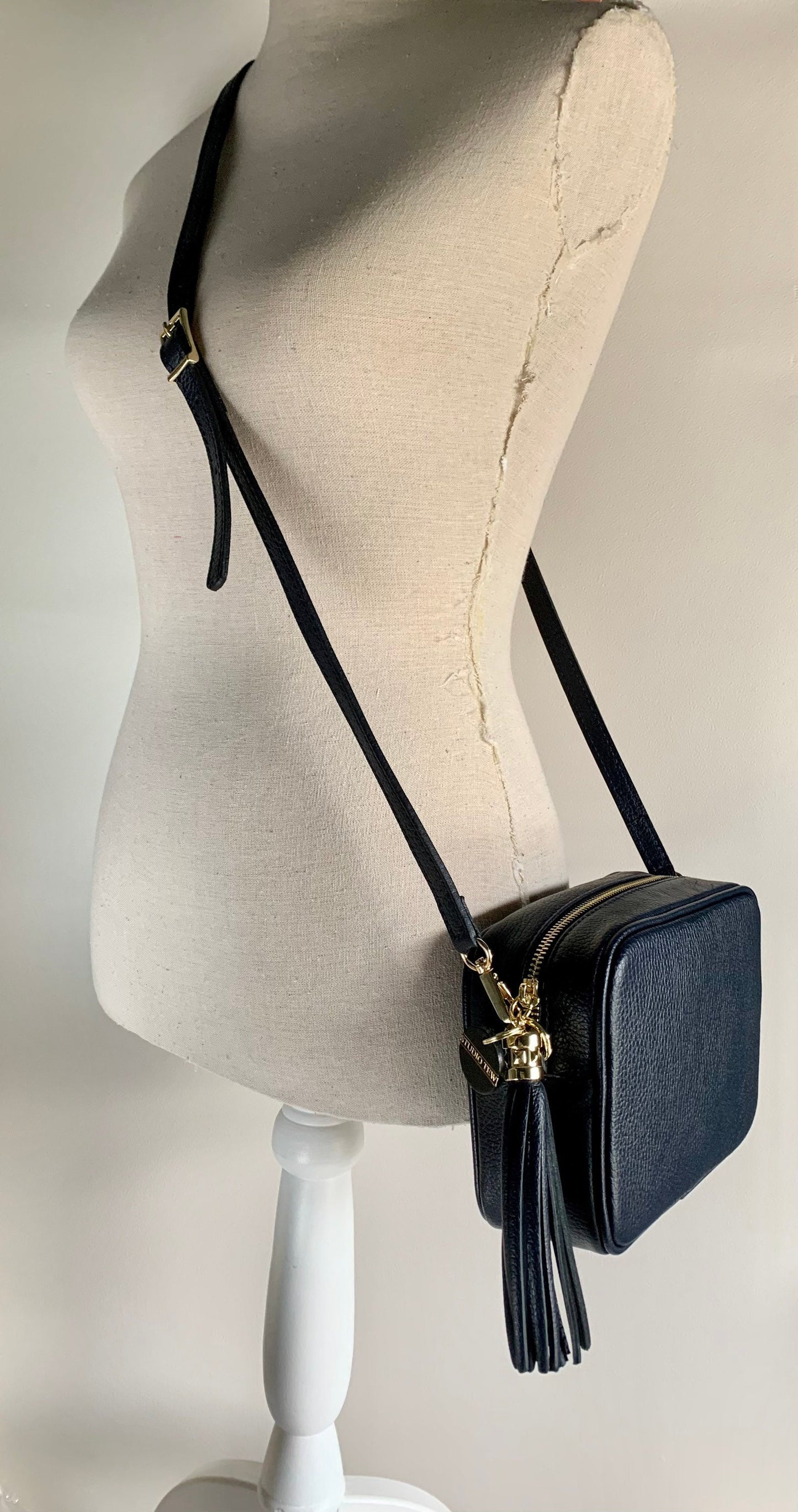 Navy Leather Crossbody Bag With Tassel - Darcy