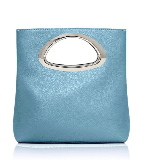 Blue Leather Clutch Bag - Freya