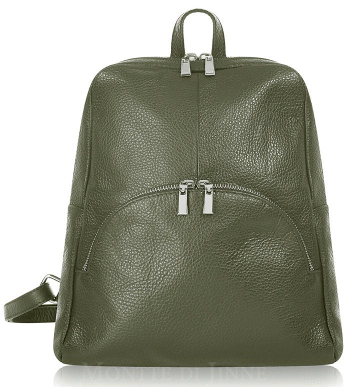 Olive Green Leather Backpack