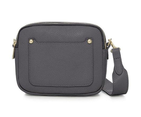 Dark Grey Leather Double Zip Bag - Victoria