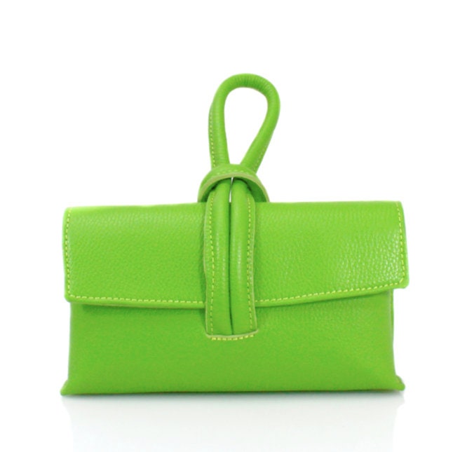 Lime Green Leather Loop Handle Bag - Claris
