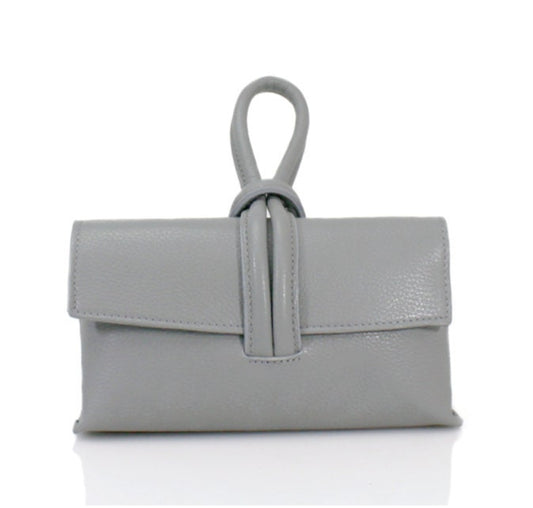 Grey Leather Loop Handle Bag - Claris