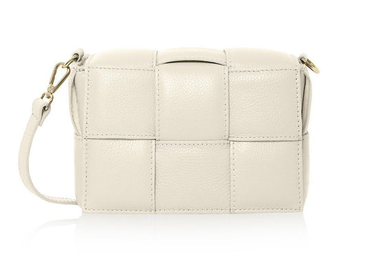 Beige Leather Weaved Bag - Polly