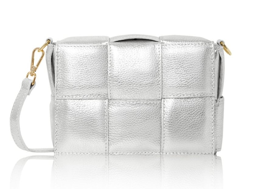 Silver Leather Weaved Bag - Polly