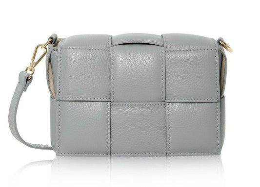 Grey Leather Weaved Bag - Polly